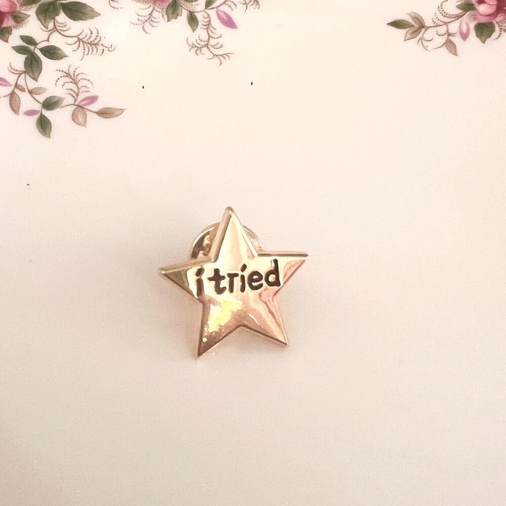 "I Tried" Gold Star Enamel Pin - Picture 2 of 4